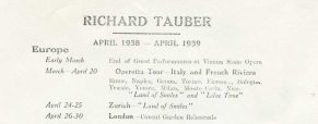 Tourdaten April 1938 – April 1939